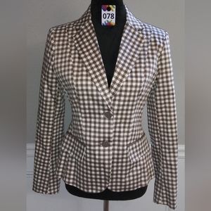 NWT New York&Company Brown/White Checkered Print Blazer-size 2